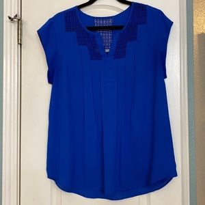 Cobalt blue, short sleeved blouse. Size L